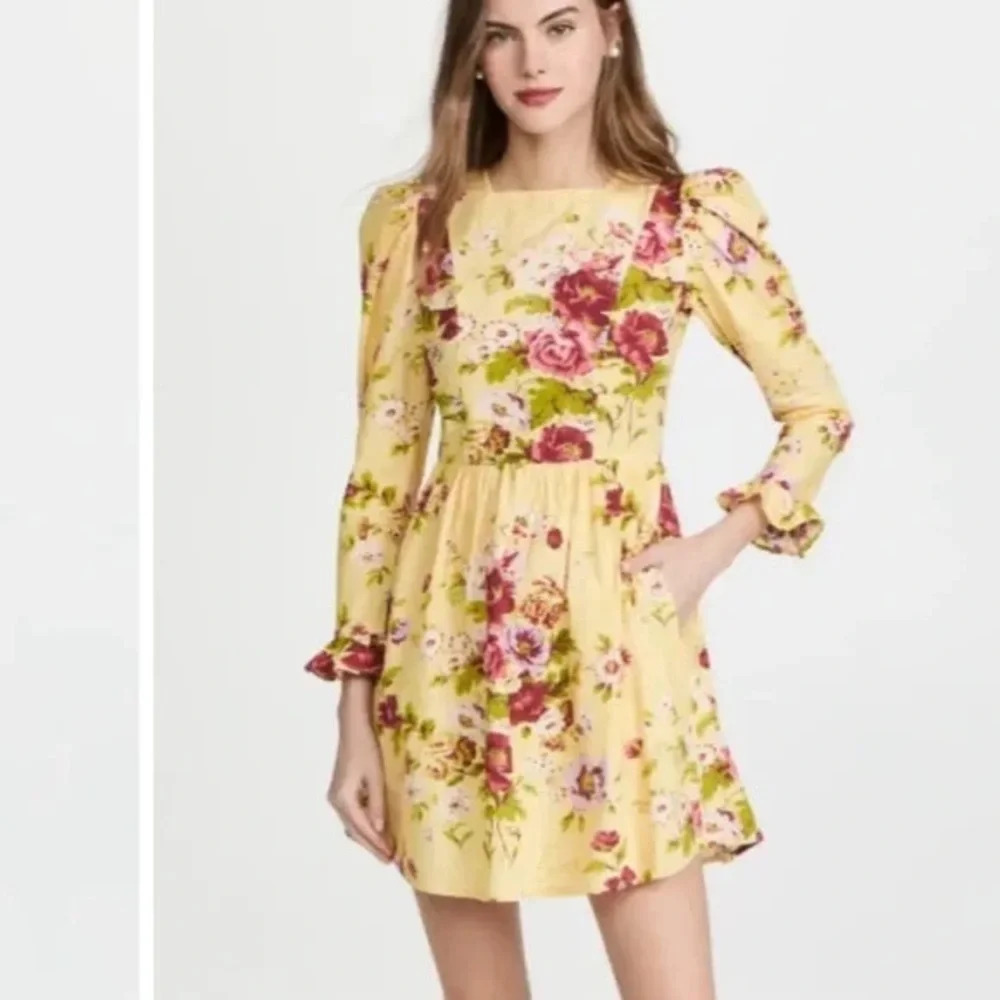 New Batsheva X Laura Ashley Square Neck Mini Prairie Dress Arundel Floral Print